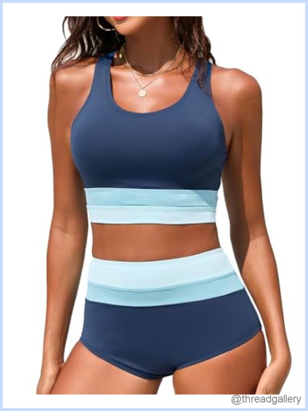 High Waisted Bikini Set Two Piece Sporty Athletic Swimsuit Tummy Control Zip